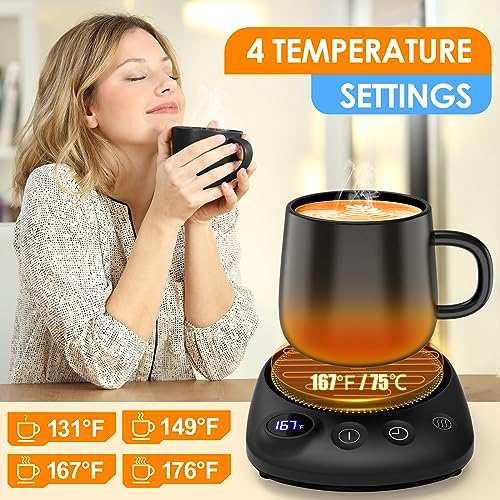 Coffee Mug Warmer - Fastest Heating & Highest Temperature, Coffee Cup Warmer for Desk Auto Shut Off, 4 Temp Settings & 1-12H Timer, Smart Electric Beverage Warmer for Coffee, Tea (Black)