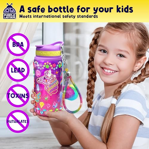 PURPLE LADYBUG Decorate Your Own Water Bottle Kit for Girls - Gift for Girls Ages 5 6 7 8 9 10 Year Old Girl Birthday Gift, Unicorn Toys Crafts Kids Ages 6-12 Mothers Day Crafts for Kids