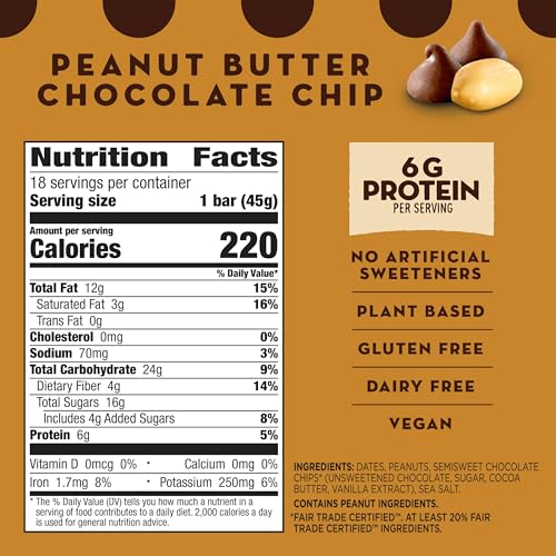 Larabar Peanut Butter Chocolate Chip, Fruit and Nut Bars, Gluten Free and Vegan, 18 Ct, 28.8 oz