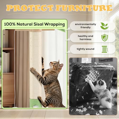 Cat Scratching Post,37.5'' Tall Palm Tree Natural Sisal Scratching Post for Indoor,Stable Vertical Cat Scratcher with Mouse Hole Toy,Rotating Interactive Ball Self Groomer for Full Body Stretching