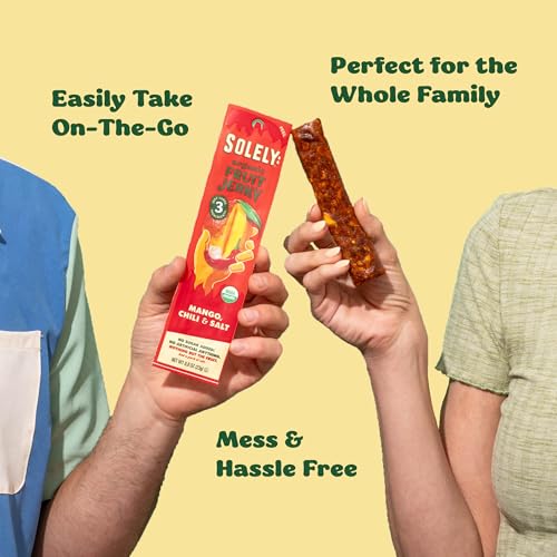 Solely - Organic Mango Fruit Jerky - 12 Individually Wrapped Fruit Strips - Fruit Leather Made from Dried Fruits - Healthy Snacks, Vegan - 0.8oz (23g)