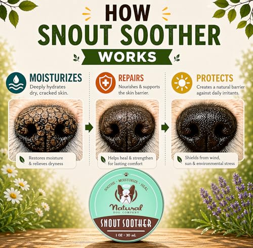 Natural Dog Company Snout Soother Dog Nose Balm – Moisturizing Care for Dry, Crusty, Cracked Noses with Coconut Oil & Shea Butter, Lick Safe Dog Snout Balm for All Breeds - 1 oz Tin
