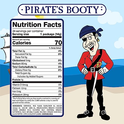 Pirate's Booty Aged White Cheddar Cheese Puffs, Gluten-Free, Kids Snacks, 0.5oz (24ct)
