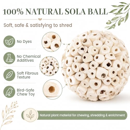 Bird Toys Sola Balls 2.36'' - 6PCS, Bird Foraging Toy, Soft Sola Atta Ball, Parrot Chew Shred Toy for Sharpening Claws and Beaks for Cockatiel, Parakeets, Conure, Love Birds, Budgie and Small Birds