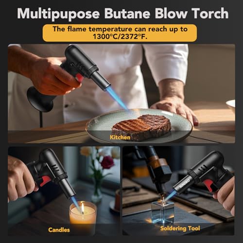 Sondiko Butane Torch Lighter with Visible Fuel Window, Refillable Soldering Torch with Adjustable Flame for Welding, Resin Art, Industrial(Butane Gas Not Included)