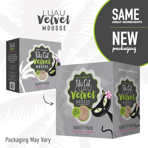 Tiki Cat Velvet Mousse, Protein Blend in Broth Variety Pack, Complete Nutrition for Balanced Diet, Wet Cat Food For All Life Stages, 2.8 oz. Pouch (Pack of 12)