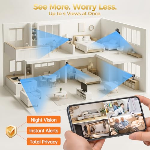 ZEEPORTE 2K Indoor Cameras for Home Security - Baby Monitor and Dog Pet Camera with Motion Detection, 2-Way Audio, Night Vision, Siren, Wired Security Camera - Compatible with Alexa