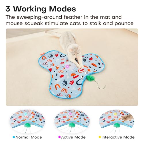 Potaroma Hide and Seek Interactive Cat Toys, Moving Concealed Wand Feather, Automatic Chargeable Indoor Kitten Exercise Kicker, Mouse Squeaky, Floral Cover