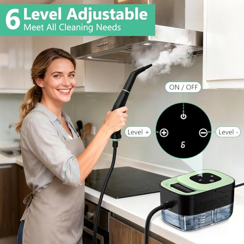 Steam Cleaner, Portable Steamer for Cleaning with 16pcs Accessories, 6-Level Adjustable and 15s Heat-Up, Handheld Steam Cleaner for Home, Tile, Dirt, Grout, Grease, Car Detailing