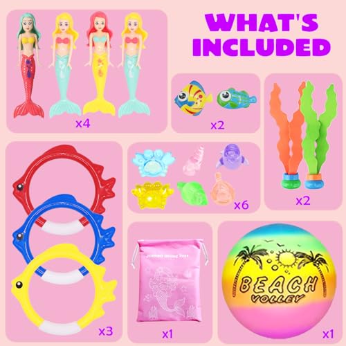 18 Pcs Diving Pool Toys for Kids Ages 3-12 Set with Storage Bag,Pool Games Summer Swim Water Sinking Mermaid Toys
