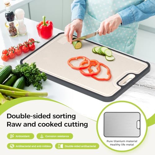 Titanium Cutting Board for Kitchen, Cutting Board Double Sided Food Grade, Pure Titanium/PP, Easy to Clean Large Size 15”×10.3”