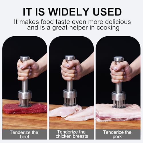 Stainless Steel Meat Tenderizer Tool with 21 Sharp Needles - A Meat Tenderizer Mallet for Chicken and Beef, Durable Meat Mallet Hammer, Easy-Grip Meat Hammer Tenderizer