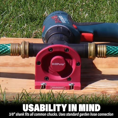 Milescraft 1314 Drill Pump 750 - Self Priming Water Pump Attachment for Drills - Water Transfer Pump - Uses Common Garden Hose - 750 Gallons per Hour