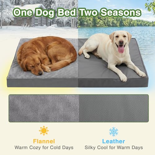 Waterproof XXL Dog Beds Large Sized Dog, Outdoor Washable Crate Pad 48 inch, Jumbo XXLarge Orthopedic Foam Pet Bed with Removable Cover Reversible, Durable Anti-Slip Kennel Pad, 47"x29", Gray