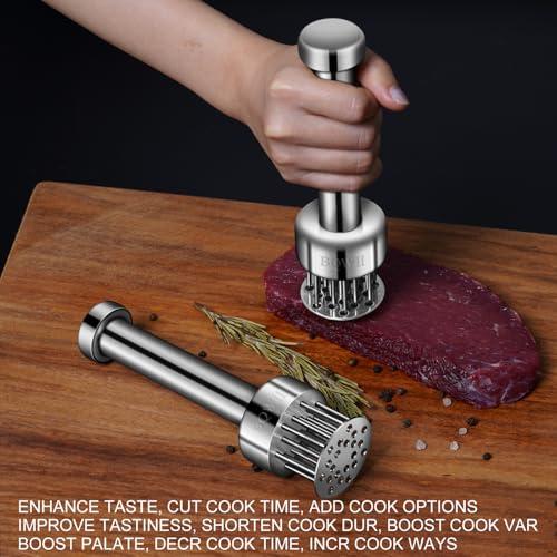 Stainless Steel Meat Tenderizer Tool with 21 Sharp Needles - A Meat Tenderizer Mallet for Chicken and Beef, Durable Meat Mallet Hammer, Easy-Grip Meat Hammer Tenderizer