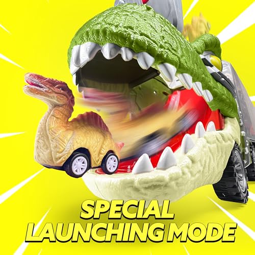 JOYIN 13 in 1 Dinosaur Toys for Kids 3-5, Transport Dinosaur Carrier Truck with 12 Pull Back Cars, Toddler Toys 3-4， Birthday Gifts for 3 4 5+ Year Old Boys