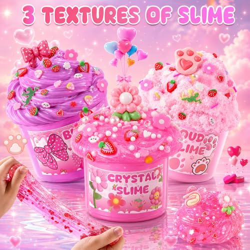 6 Pack Slimes, Pink Slime Kids, Cloud Slime kit for Girls Ages 8-12, Toys for Girls and Boys, for Kids Slime Set Party kit Goodie Bag Stuffers, 4 5 6 7 8 9 10 Year Old Girl Birthday Gift Cute Stuff
