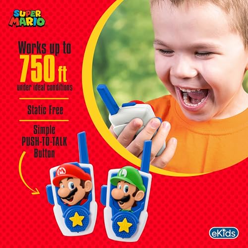 Super Mario Walkie Talkies for Kids, Static Free and Extended Range Indoor and Outdoor Toys for Fans of Mario Toys