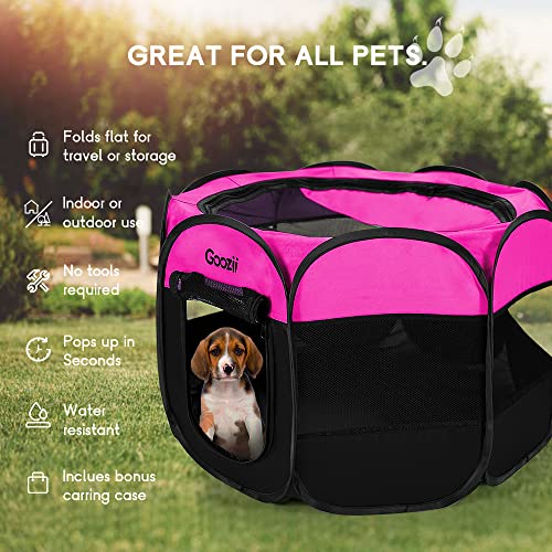 GOOZII Pet Cat Playpen for Indoor Cats Enclosed, Portable Foldable Dog Playpen Outdoor Tent Crate Cage with Zipper Top Cover Door for Kitten Puppy Outside Rv Car Camper (Small Size, Pink)