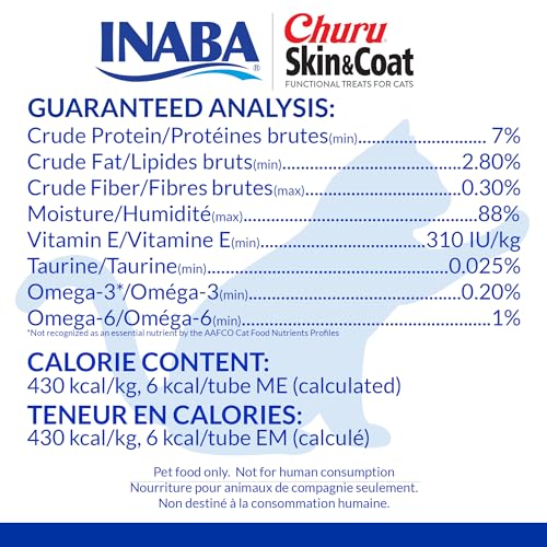 INABA Churu for Skin & Coat, Lickable, Squeezable Cat Treat with Omega Oils, Taurine and Vitamin E, 0.5 Ounces Each Tube, 50 Tubes, Skin & Coat Variety