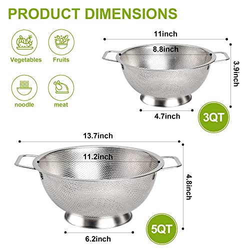 Gulex Colander Stainless Steel 3-Quart, Strainer for Kitchen Food, Dishwasher Safe