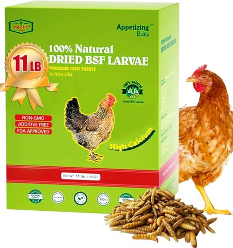 Amzey 11 LBS Dried Black Soldier Fly Larva - All Natural BSF Larvae - 85X More Calcium Than Mealworms - High Calcium Treats for Chickens, Birds, Reptiles, Hedgehog, Geckos, Turtles