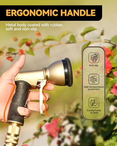 RAINPOINT Garden Hose Nozzle, 9 Spray Patterns Hose Sprayer Nozzle, Heavy Duty Metal Water Hose Nozzle, Adjustable Hand Sprayer, Watering Plants and Lawn, Pet Showering (Nozzle, Gray)