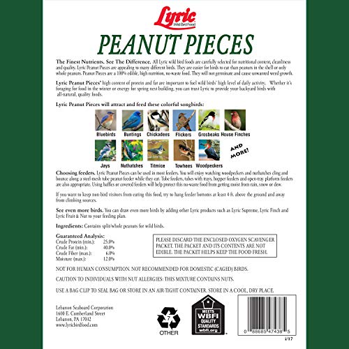 Lyric Peanut Pieces Wild Bird Seed 15 lb Bag - Shelled Peanuts Wild Bird Food for Outside Feeders - Attracts Titmice, Woodpeckers, Chickadees & More