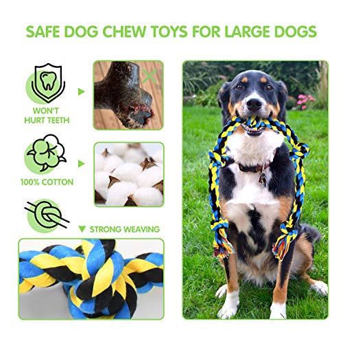 SHARLOVY Large Tough Chew Toys for Aggressive Chewers Large Breed,Heavy Duty Dental Rope Toys Kit for Medium Dogs,5 Knots Indestructible Cotton Puppy Teething Chew Tug Toy Set of 9