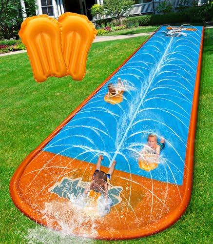 Spring Water Slip and Water Slide, 22ft *2 Lanes Slip Water Slides for Kids Backyards Ages 5-8 8-12 with Sprinkler and Inflatable Bodyboards, Summer Water Fun Toy for Outdoor Lawn Games Play