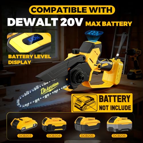 Cordless Mini Chainsaw Compatible with Dewalt 20V MAX Battery, 6 Inch & 8 Inch Small Electric Chainsaw Brushless, 2x 6'' + 2x 8'' Chains, Auto Oiler, Handheld Pruning Tree Saw (Tool Only)
