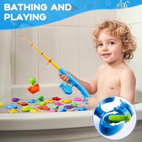 Magnetic Fishing Game Toys for Kids Toddlers 3-5 4-8, Water Table Bathtub Toys with Pole Rod Net Plastic Floating Fish, Water Bath Pool Outdoor Toys for Kids Toddlers Baby Age 3 4 5 6 7 8 Year Old