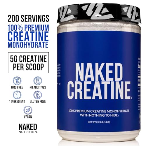 NAKED Pure Micronized Creatine Monohydrate – 200 Servings, 1,000g Bulk – NSF Certified, Vegan, Non-GMO, Gluten & Soy Free - Muscle Building, Strength Training, Gym & Fitness Supplement