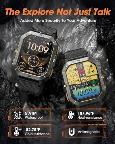Military Smart Watches for Men (Answer/Make Calls), 2.02'' Fitness Smart Watch for Android and iPhone, Waterproof Fitness Tracker with Blood Pressure/Heart Rate/Sleep/100+ Sport Modes, Watches for Men