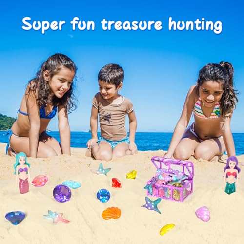 VGOFUN Diving Pool Toys for Kids Ages 3-12, 31 Pcs Mermaid Pool Toys, Diving Gem Toys with Pirate Treasure Chest, Summer Underwater Game Toys Swimming Training Gift for Boys Girls with Storage Bag