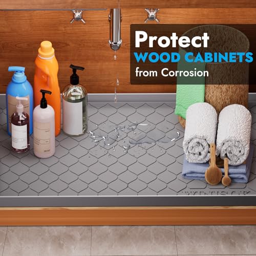 Winisok Silicone Under Sink Mat 34" x 22", kitchen Essentials and Gadgets, Shelf liner and Cabinet Protector, Home Organizers and Storage, Waterproof Bathroom Tray