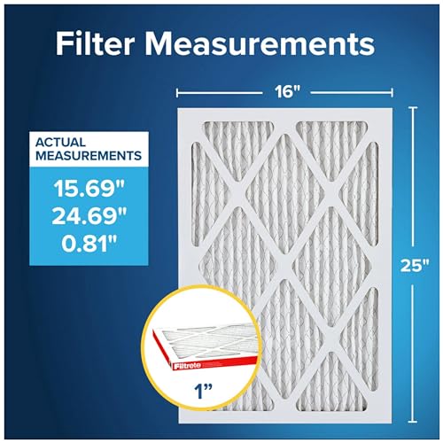 Filtrete 16x25x1 Air Filter MERV 11, MPR 1000 Micro Allergen Defense 2-Pack, AC Furnace HVAC Filters for Home, 3-Month Pleated Electrostatic (Actual Size 15.719 x 24.72 x 0.84 in)