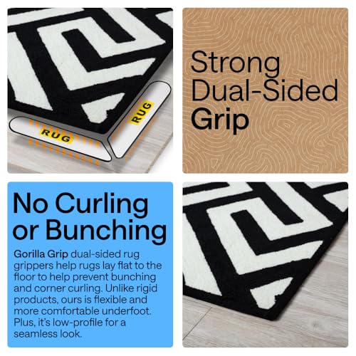GORILLA GRIP® Rug Gripper Pads, Reusable Double-Sided Stickers Keep Area Rugs Corners Flat, Grips Hardwood, Tile and Laminate Floors, Renter Friendly, Holds Down Carpet in Place, Home Décor, 8 Pcs