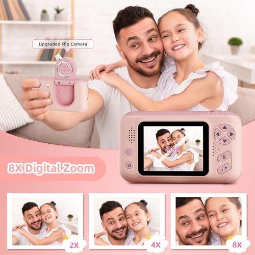 Makolle Kids Camera Toys for Girls 3-12 Year Old,Toddler HD Digital Video Camcorder Camera with Tripod,Children Chritmas Birthday Gift with 32GB SD Card-Pink