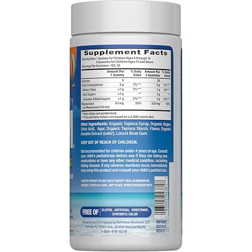 Natural Vitality Calm, Magnesium Citrate Kids Supplement, Stress Relief Gummies, Supports a Healthy Response to Stress, Gluten Free, Vegan, Sweet Citrus, 120 Gummies