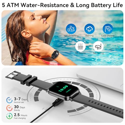 Smart Watch for Men Women, 1.83" HD Touch Screen Smartwatch with Bluetooth Call, 5 ATM Waterproof, 130+ Sport Modes Fitness Tracker Heart Rate Sleep Monitor Pedometer, Compatible with Android iPhone
