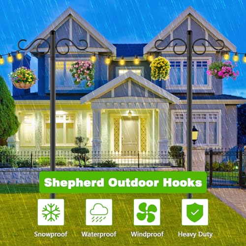 RCUICA Double Shepherds Hooks for Outdoor,2 Pack 90 Inch Bird Feeder Pole with 5 Prongs Base,Heavy Duty Shepherds Hook,Suitable for Garden in Hanging Flower Basket,Lantern,Bird Nests (90 Inch)