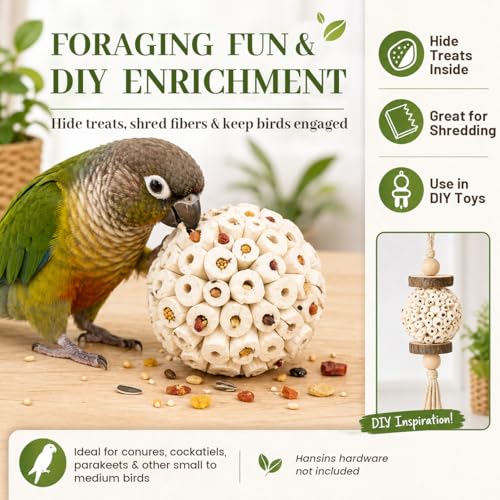 Bird Toys Sola Balls 2.36'' - 6PCS, Bird Foraging Toy, Soft Sola Atta Ball, Parrot Chew Shred Toy for Sharpening Claws and Beaks for Cockatiel, Parakeets, Conure, Love Birds, Budgie and Small Birds