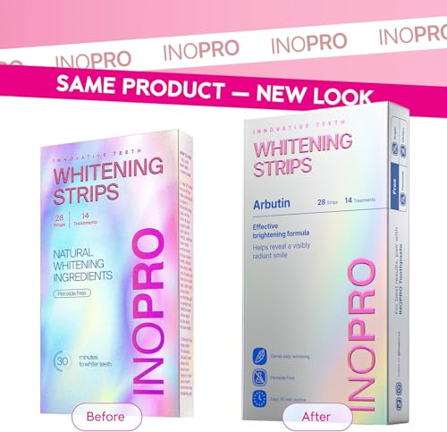 InoPro Teeth Whitening Strips 14 Treatments Kit - Enamel Safe Teeth Whitener, Peroxide-Free, Green White Strips for Teeth Whitening with Arbutin, Coconut Oil, Deep Stains Removal (28 Strips)