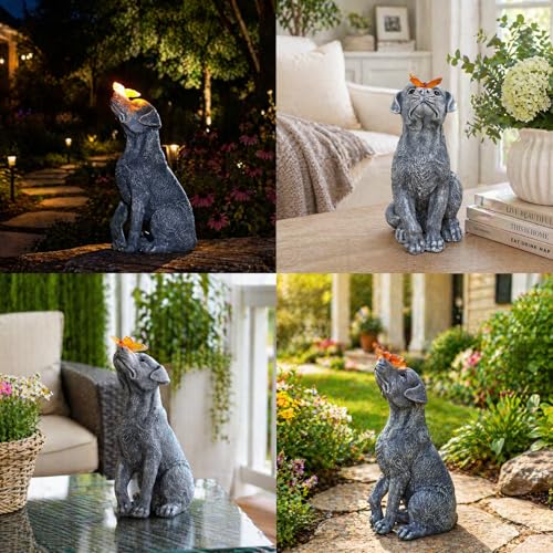 Garden Statue Dog Figurine Decor – Outdoor Decoration with Butterfly for Garden Yard Lawn Home Decor Outside : Mothers Day Memorial Gifts for Women Mom Grandma