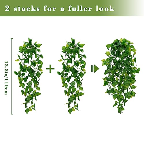 BLEUM CADE Fake Hanging Plants, 2pcs Artificial Pothos Vines Greenery for Wall Home Living Room Office Indoor Outdoor Decor (No Baskets)