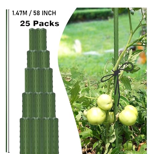Xiny Tool Garden Stakes, 25 Pack Steel Plant Garden Tomato Stakes with Plastic Coat for Climbing Plants (25 Pack 58 Inch)