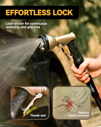 RAINPOINT Garden Hose Nozzle, 9 Spray Patterns Hose Sprayer Nozzle, Heavy Duty Metal Water Hose Nozzle, Adjustable Hand Sprayer, Watering Plants and Lawn, Pet Showering (Nozzle, Gray)