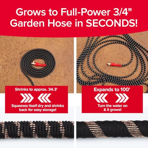 Pocket Hose 100 FT Copper Head Expandable Garden Hose with Pocket Pivot, No Tangles, AS SEEN ON TV, 360° Swivel, Tri-Tex Tubing, Force Field Jacket, Lead-Free, No-Kink, Anti-Burst w/APT