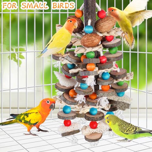 BBjinronjy Large Parrot Toys Bird Chewing Toys-Natural Nuts Corn Loofah Wooden Bird Cage Toy for African Grey,Macaws,Conure,Cokatoos,Cockatiel, Parrots and Other Medium and Small Birds